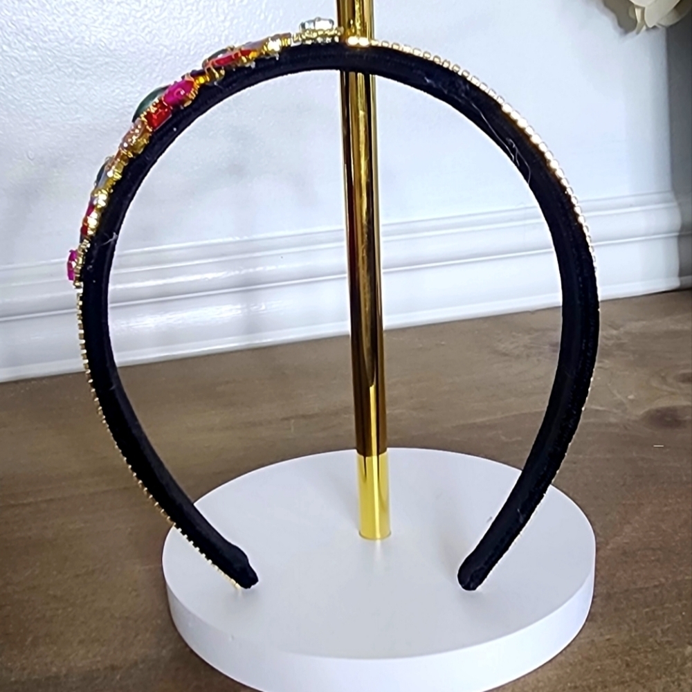 Embellished Black Headband with Multicolor Gems - Picture 3 of 3